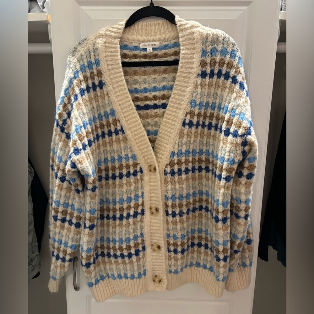 Blu Pepper Diamond Print Button Front Cardigan - Large - Picture 3 of 9